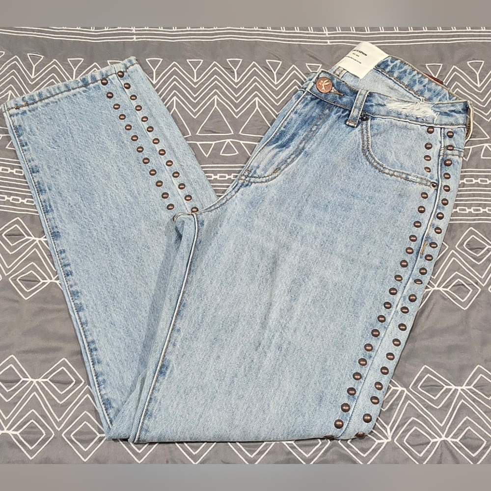 One Teaspoon Light Blue Studded Straight Leg Jeans - Women